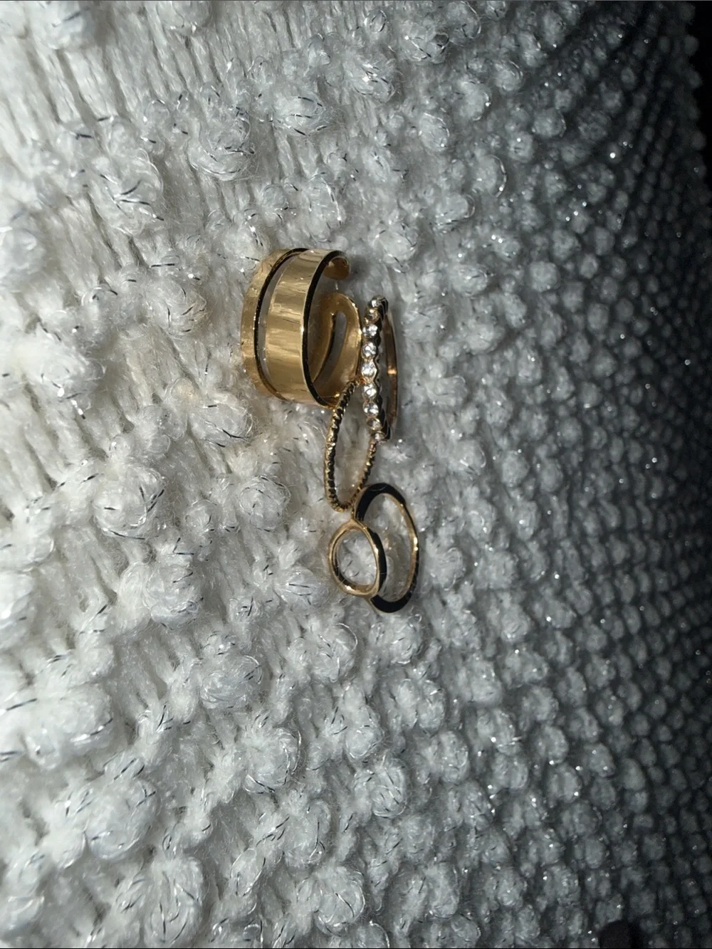 Gold Tone Women’s Stackable Rings Set - White Accent
